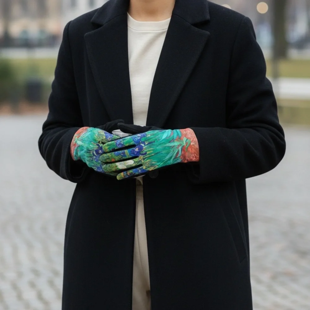 Micro Suede Gloves Van Gogh Iris Inspired Touchscreen Index Finger New